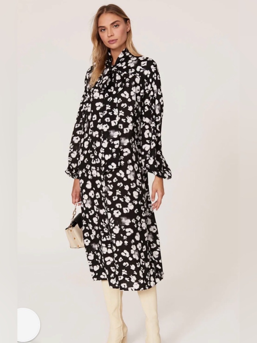 Ted Baker London Wilmy Black White Floral Bow Midi Dress Size 3 (US 8)